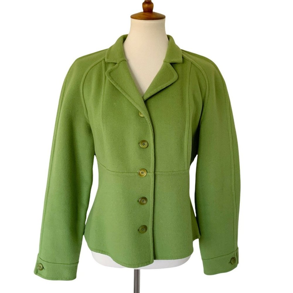 Etcetera Women’s Wool Blend Blazer Jacket Green Button Front 14 L Casual Career - Picture 1 of 11